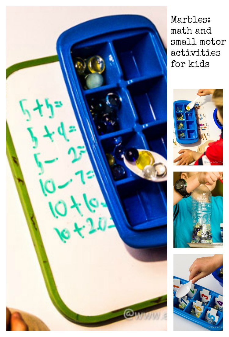 Math and small motor activities for kids with marbles